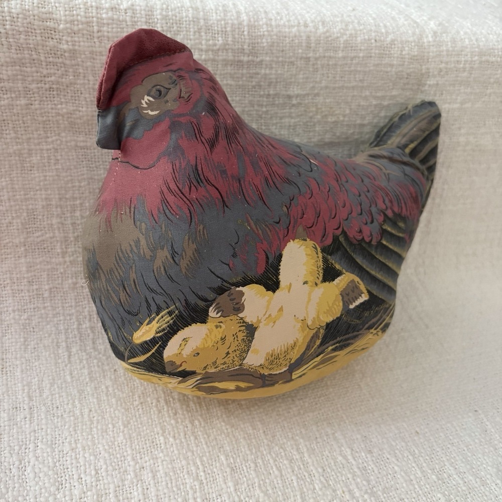 Vintage Printed Stuffed Chicken The Toy Works 1979‎ Stuffed Hen With Chicks
